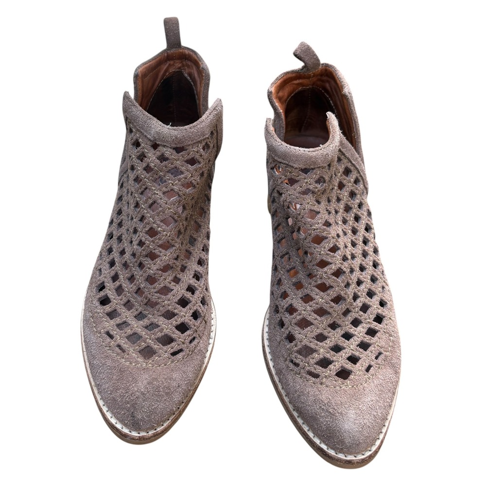 Jeffrey Campbell Womens 7 Cienega Ankle Bootie Taupe Suede Lattice Boho Festival - Picture 2 of 9